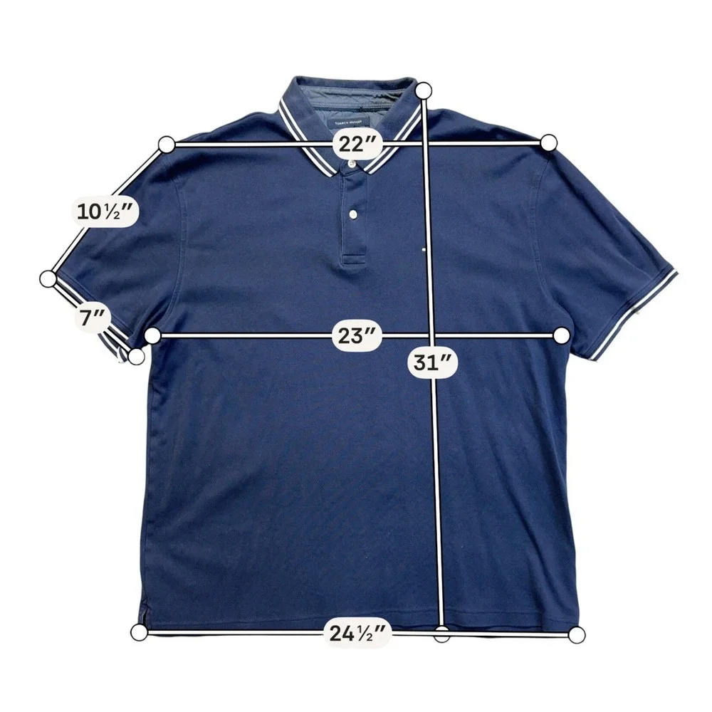 Tommy Hilfiger Polo Shirt Mens XXL‎ Navy Blue Excellent Custom Fit Tipped Trim